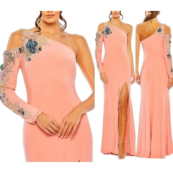 MAC DUGGAL 2204 One Shoulder Floral Embellished Gown Size 14 New w/Tag MSRP $598 - Picture 1 of 16